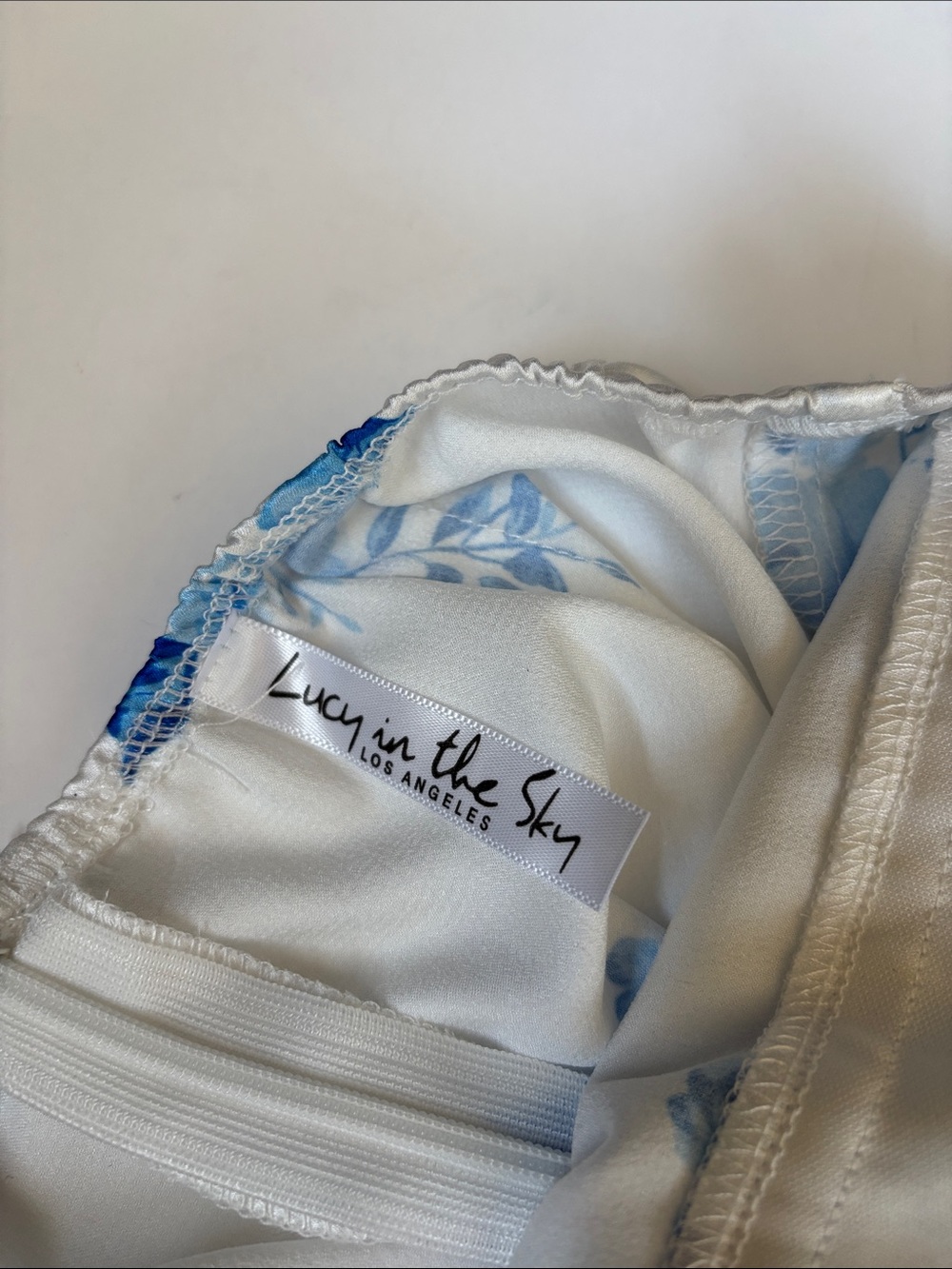 Lucy In The Sky White Blue Floral Satin Maxi Tank Dress Side Slits Women’s Small - Picture 5 of 15
